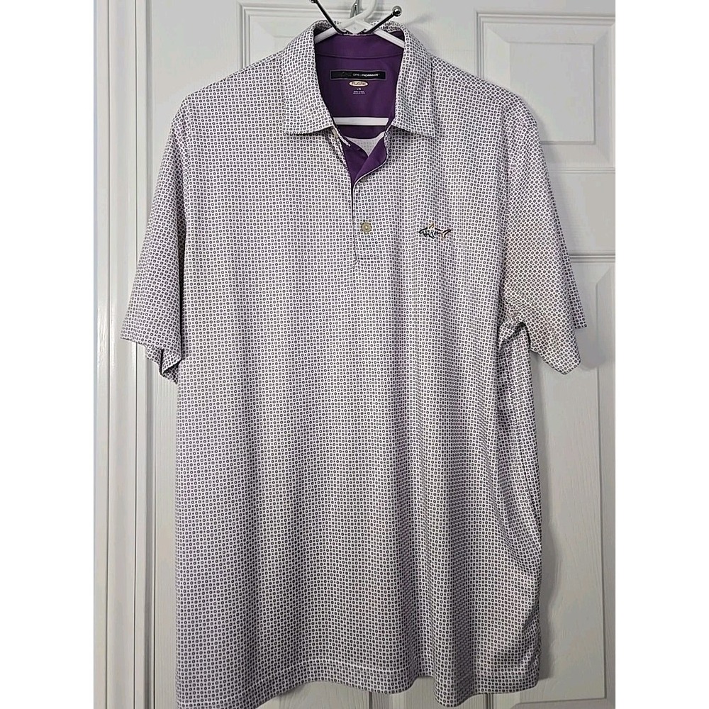 Greg Norman Play Dry Short Sleeve Performance Golf Polo Shirt White/Purple Large
